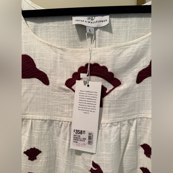 Never a Wallflower White Linen Maxi Skirt with Burgundy Embroidery L NWT - Picture 3 of 3